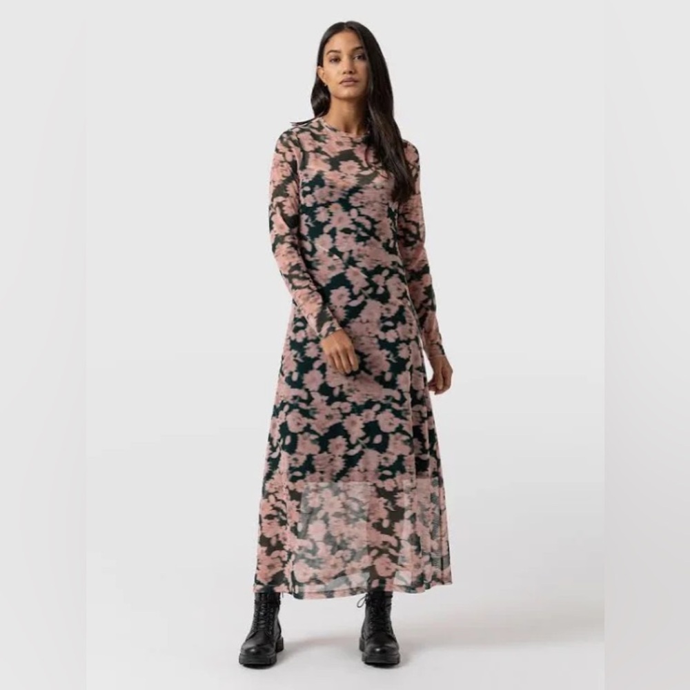 Saint + Soda Chelsea Floral Green Pink Mesh Long Sleeve Maxi Dress Size 10